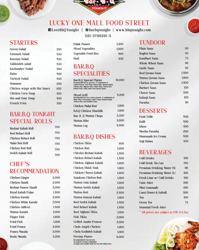 Bar.B.Q Tonight menu