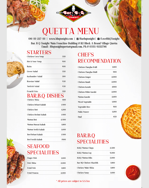 Bar.B.Q Tonight menu