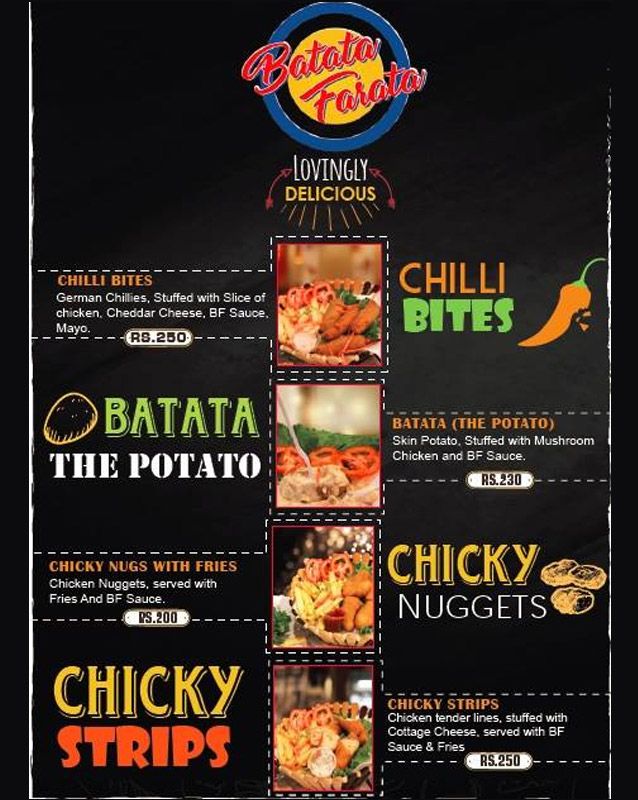 Batata Farata menu