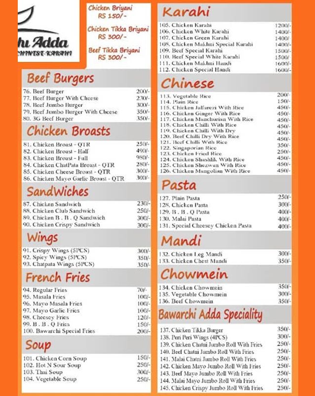 Bawarchi Adda menu