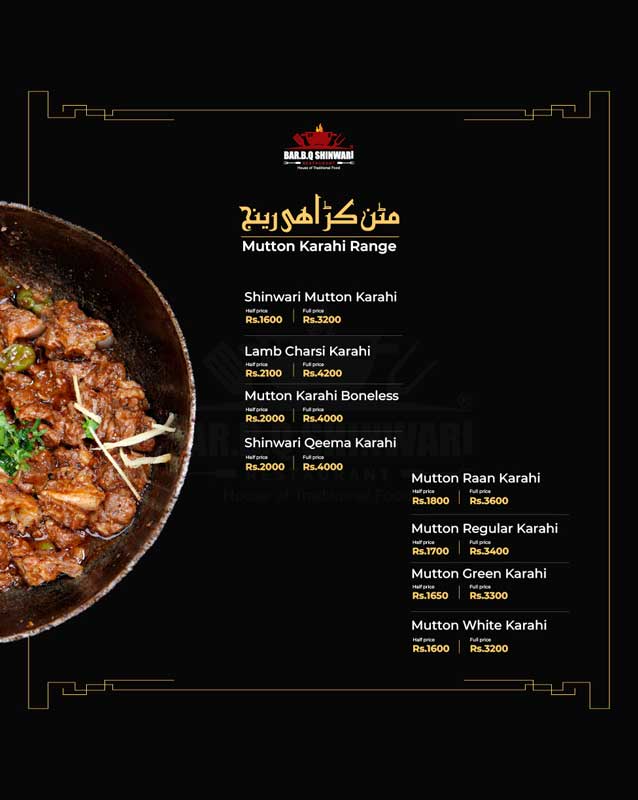 BBQ Shinwari Restaurant menu