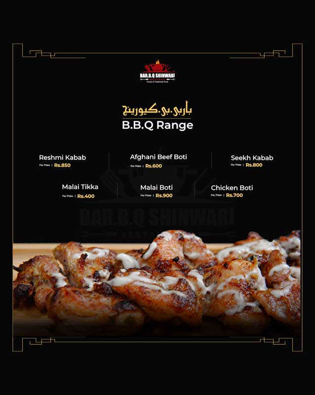 BBQ Shinwari Restaurant menu