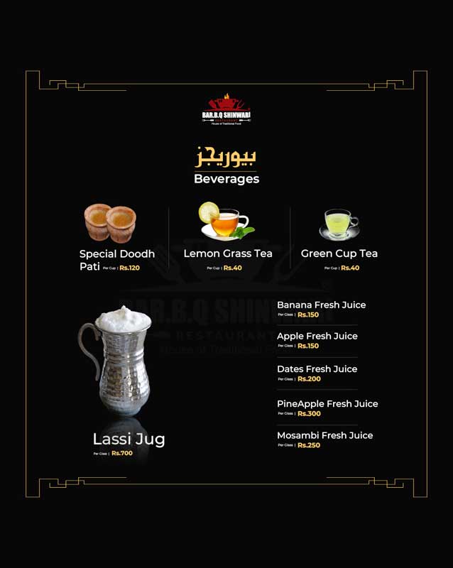 BBQ Shinwari Restaurant menu
