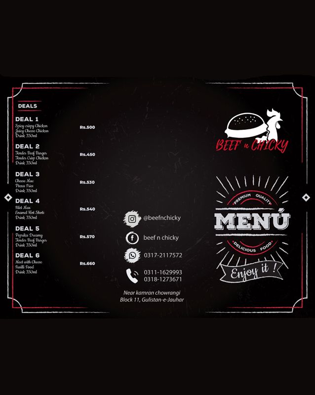 Beef n Chicky menu