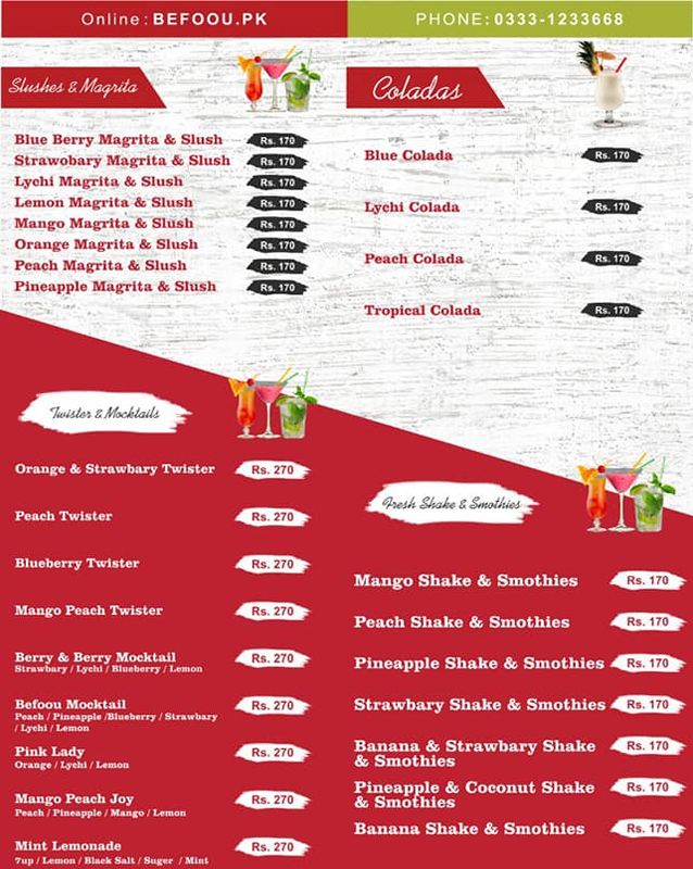 Befoou Restaurant menu