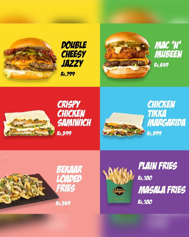 Bekaar Burgers menu