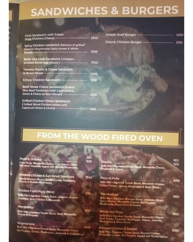 Bella Vita menu