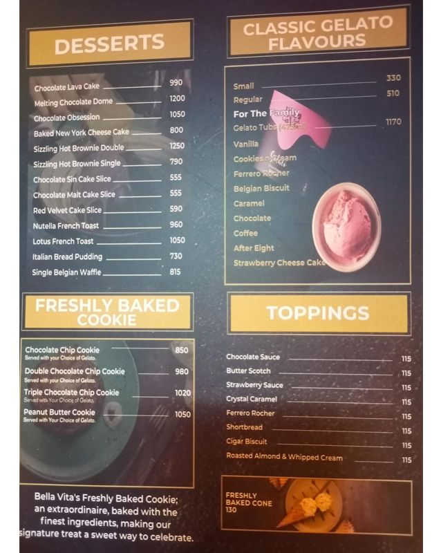 Bella Vita menu