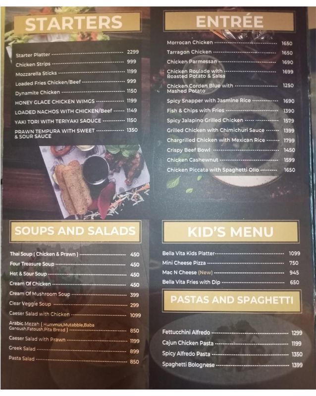 Bella Vita menu