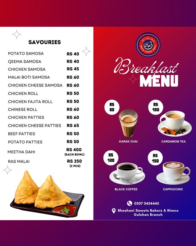 Bhashani Sweets Bakers & Nimcos menu