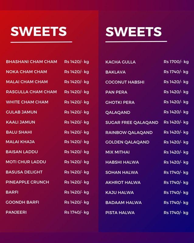 Bhashani Sweets Bakers & Nimcos menu