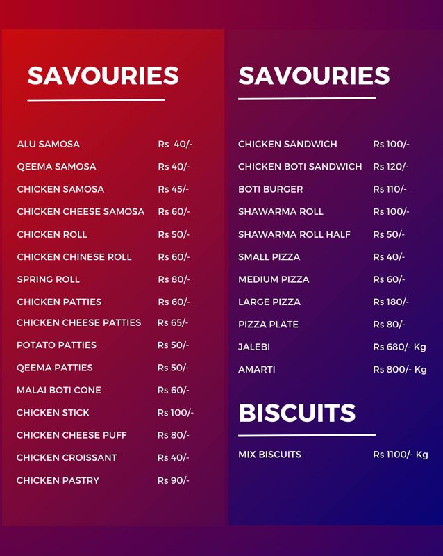 Bhashani Sweets Bakers & Nimcos menu