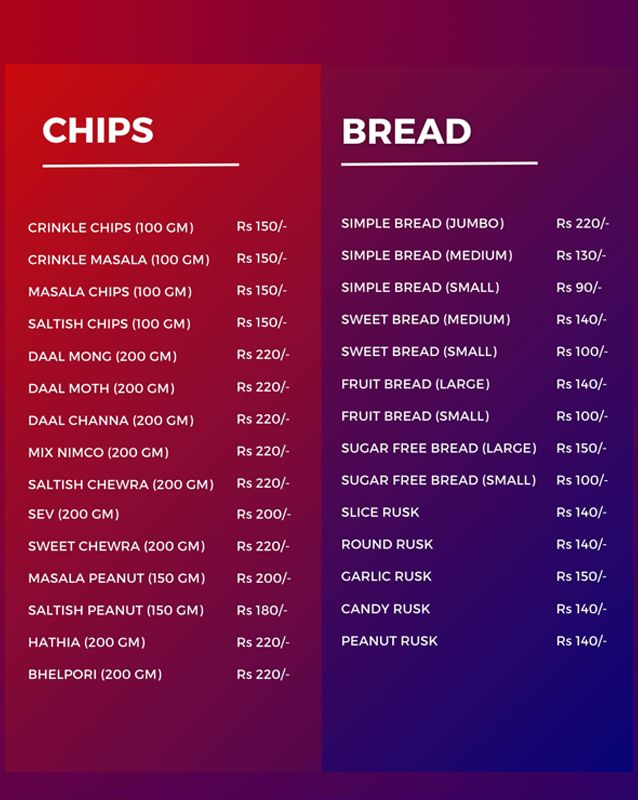 Bhashani Sweets Bakers & Nimcos menu