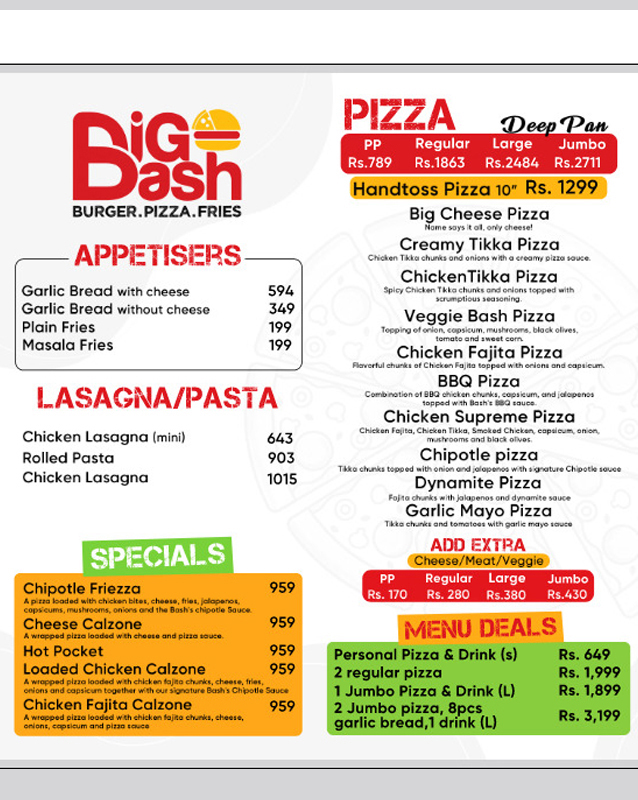 Big Bash menu