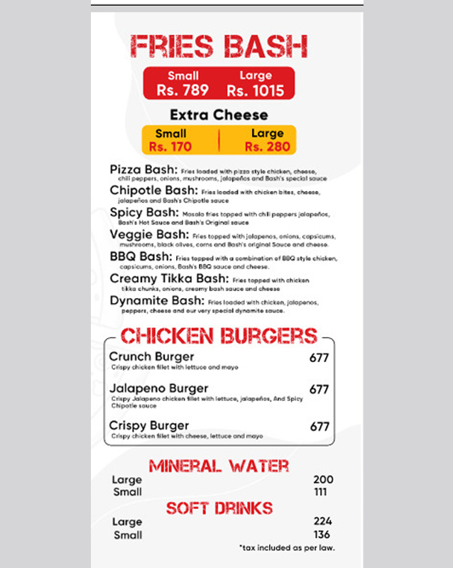 Big Bash menu