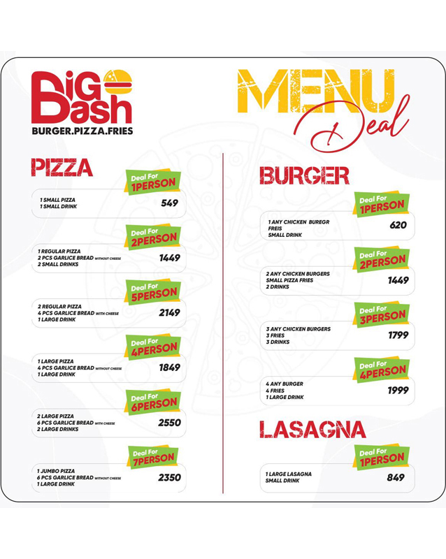 Big Bash menu