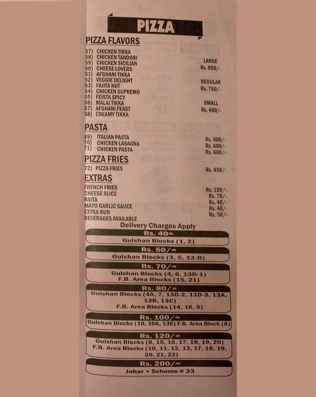 Big Burger menu