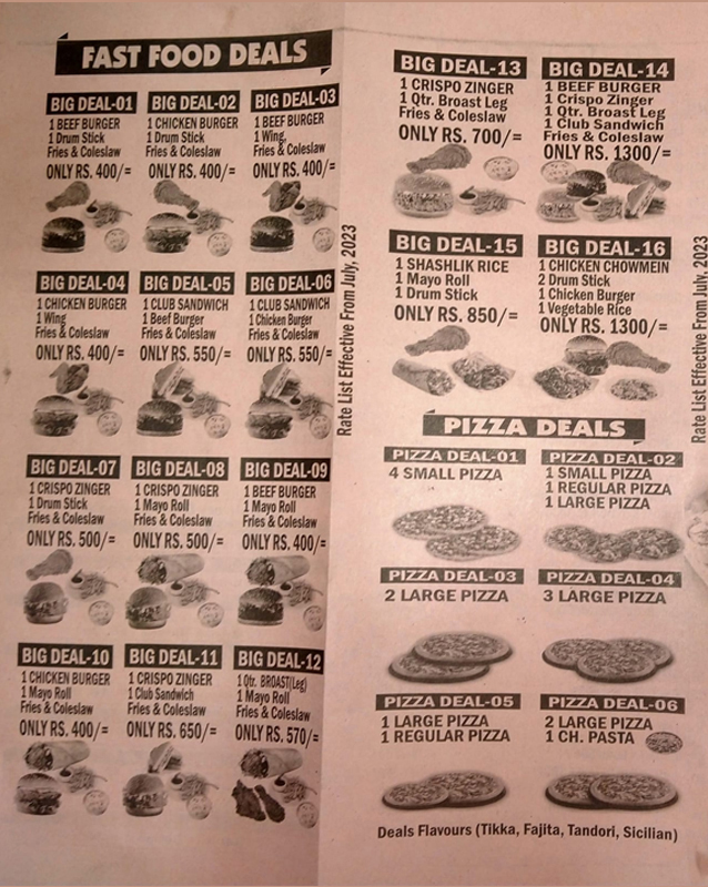 Big Burger menu