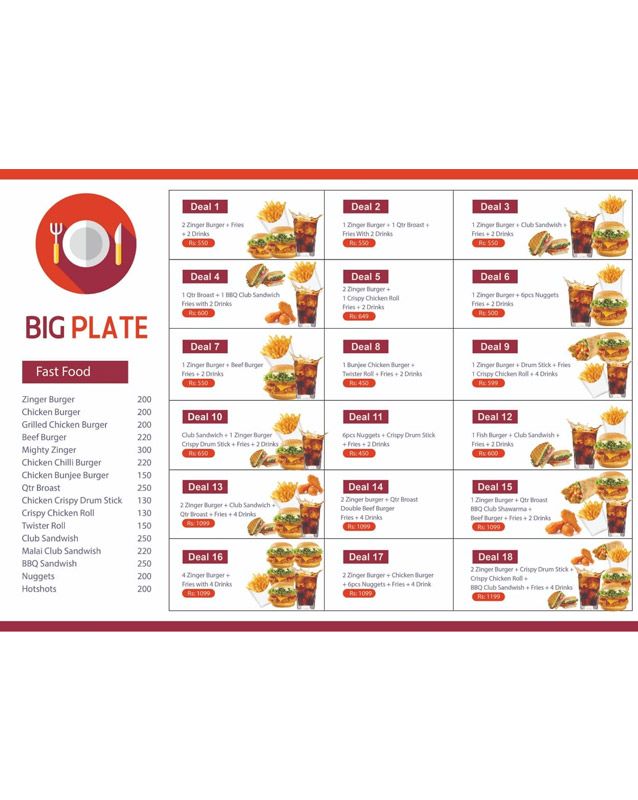Big Plate menu