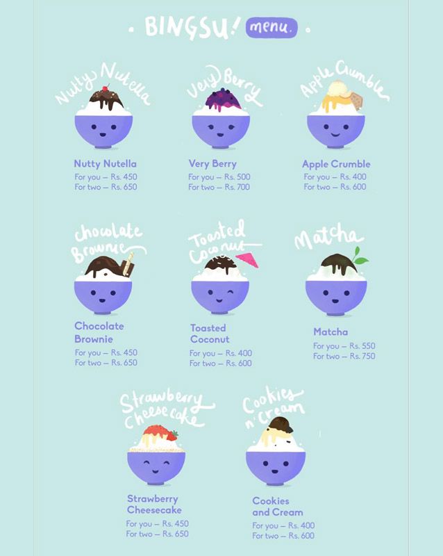 Bingsu menu