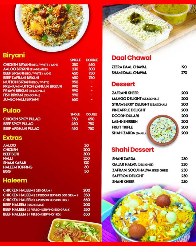 Biryani Wala menu