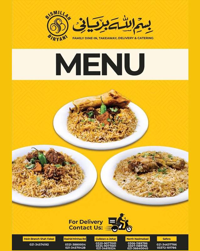 Bismillah Biryani menu