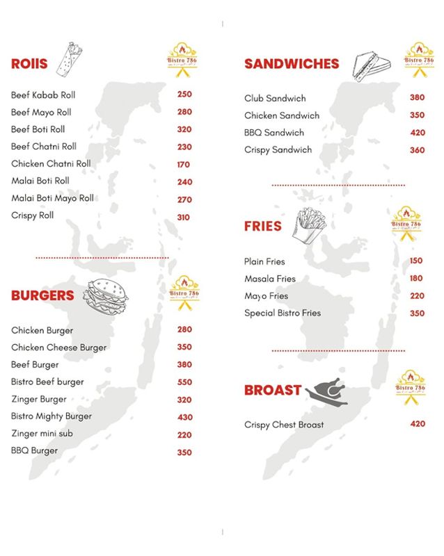 Bistro 786 menu
