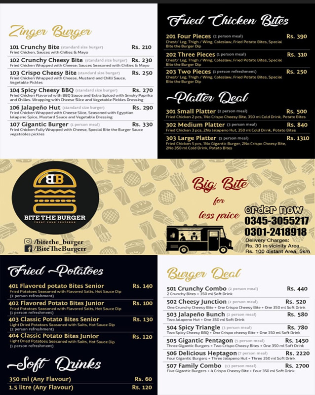 Bite The Burger menu