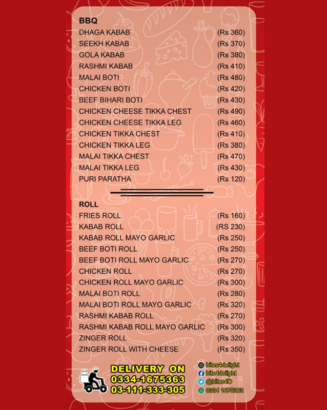 Bites 4 Delight menu