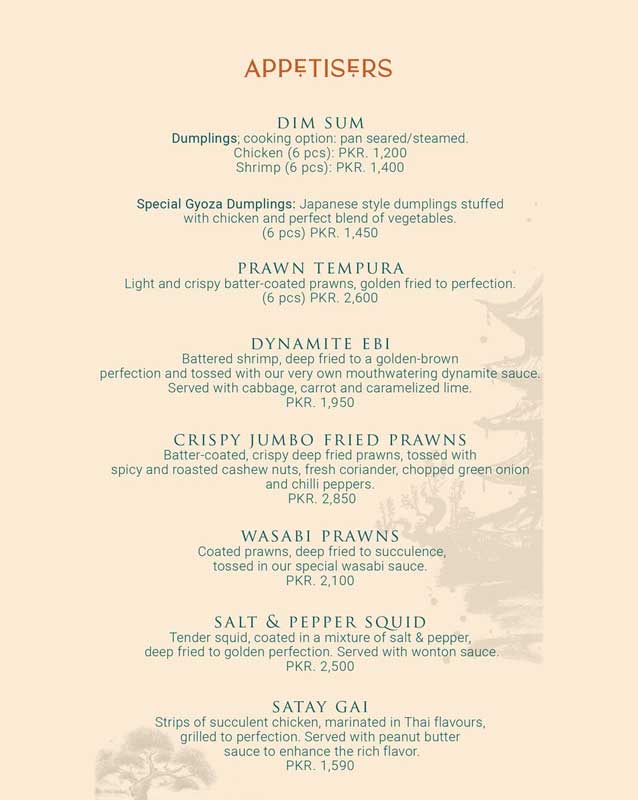 Bonsai Pan Asian Kitchen menu