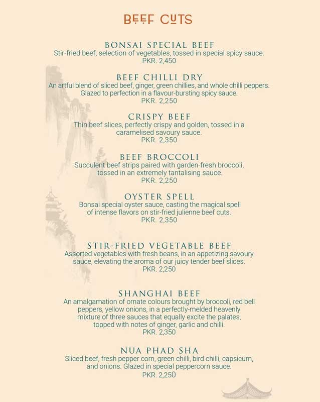 Bonsai Pan Asian Kitchen menu