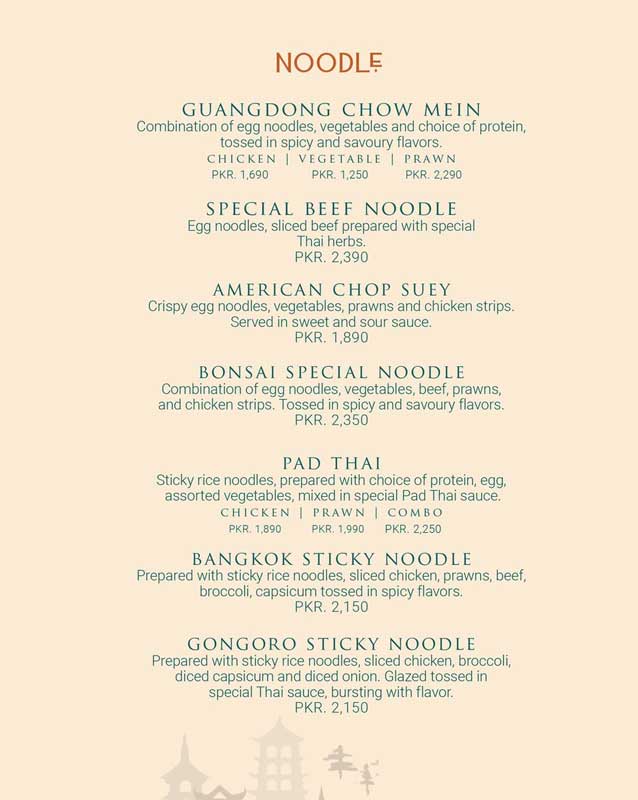 Bonsai Pan Asian Kitchen menu