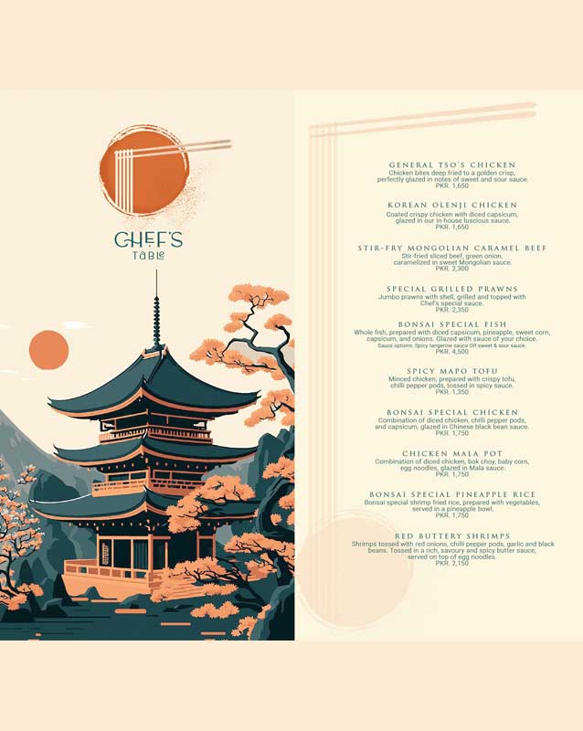 Bonsai Pan Asian Kitchen menu