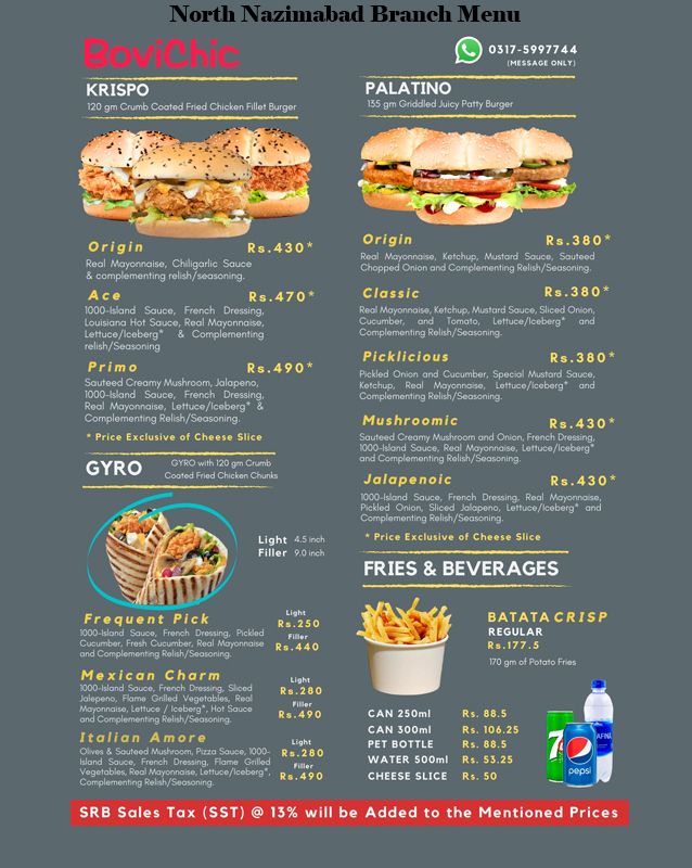 Bovichic menu