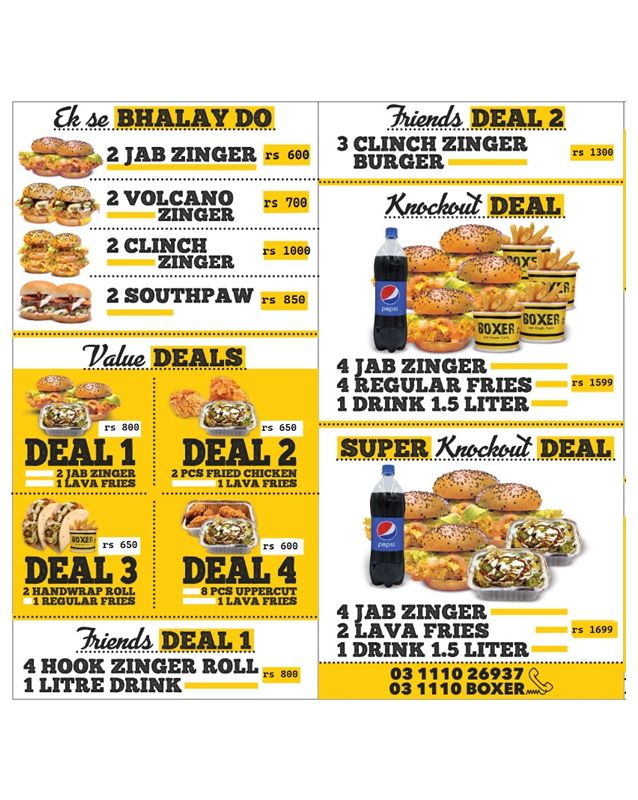 Boxer Burgers menu