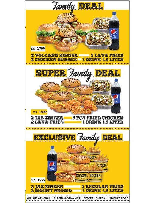 Boxer Burgers menu