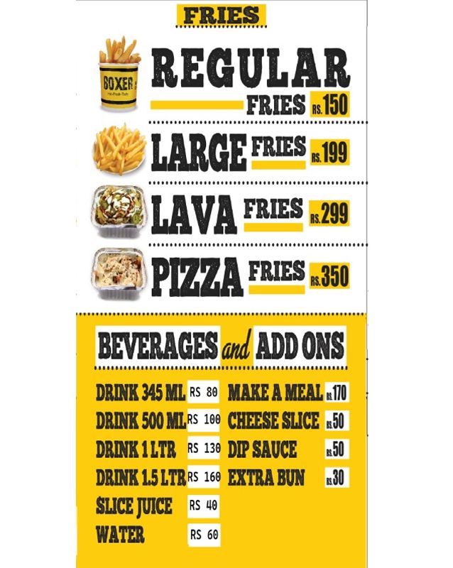 Boxer Burgers menu