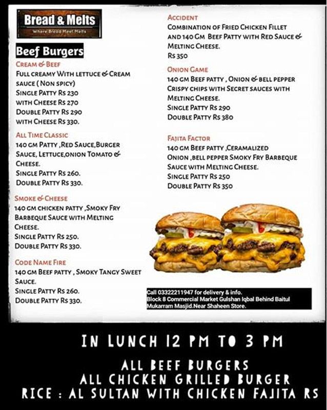 Bread & Melts menu