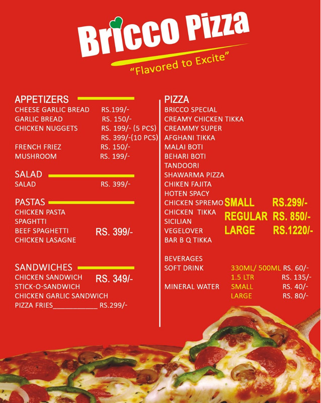 Bricco Pizza menu