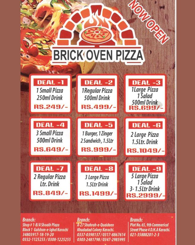 Brick Oven Pizza menu