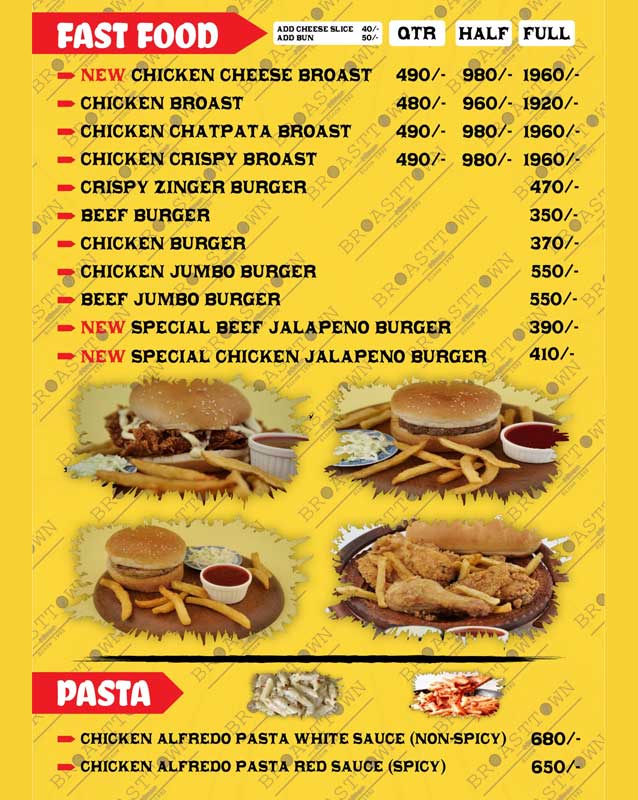 Broast Town menu