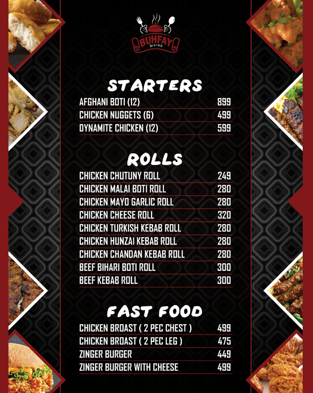 Buhfay Bistro menu