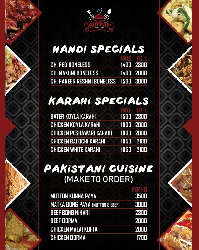 Buhfay Bistro menu