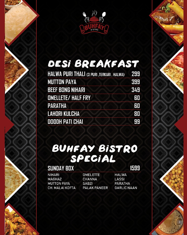 Buhfay Bistro menu