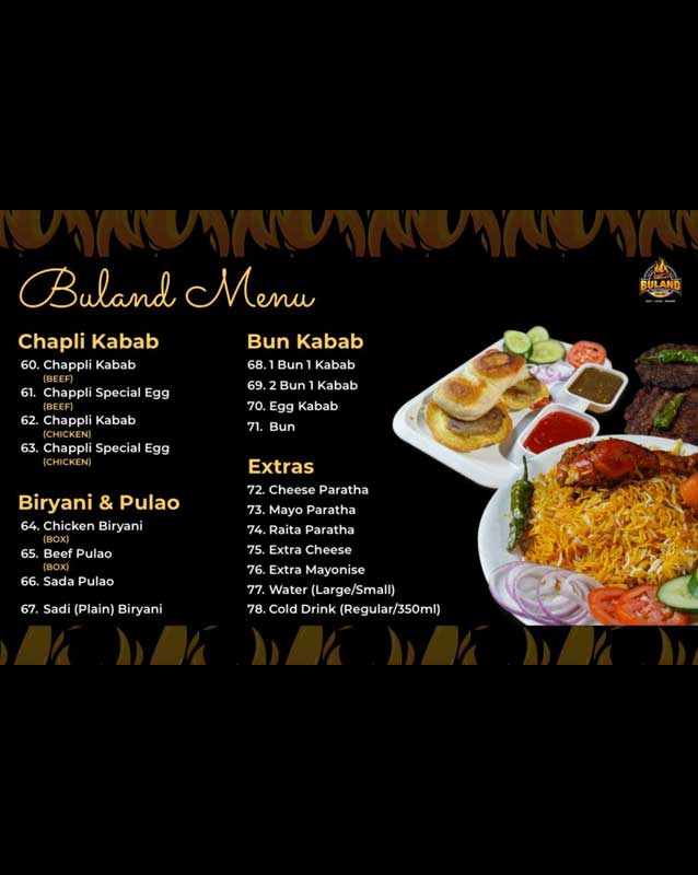 Buland - Pak Cuisine menu