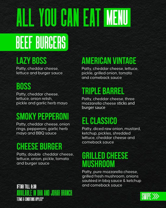 Burger Boss menu