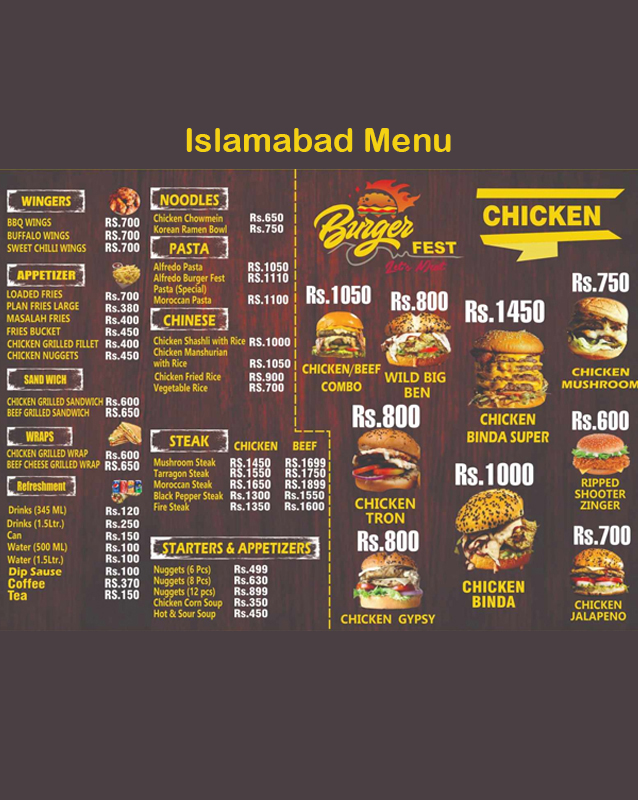 Burger Fest menu