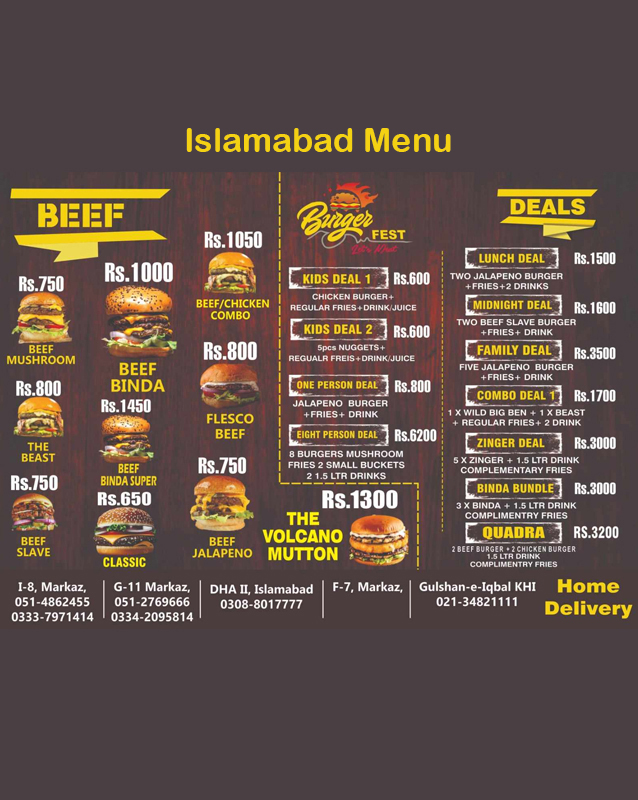 Burger Fest menu