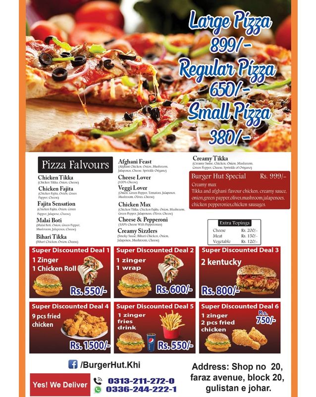 Burger Hut menu