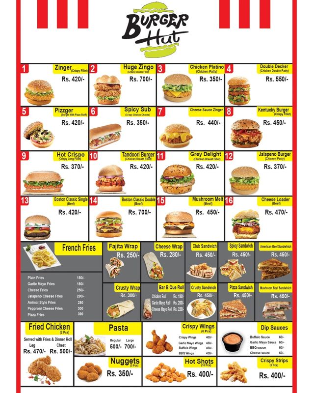 Burger Hut menu